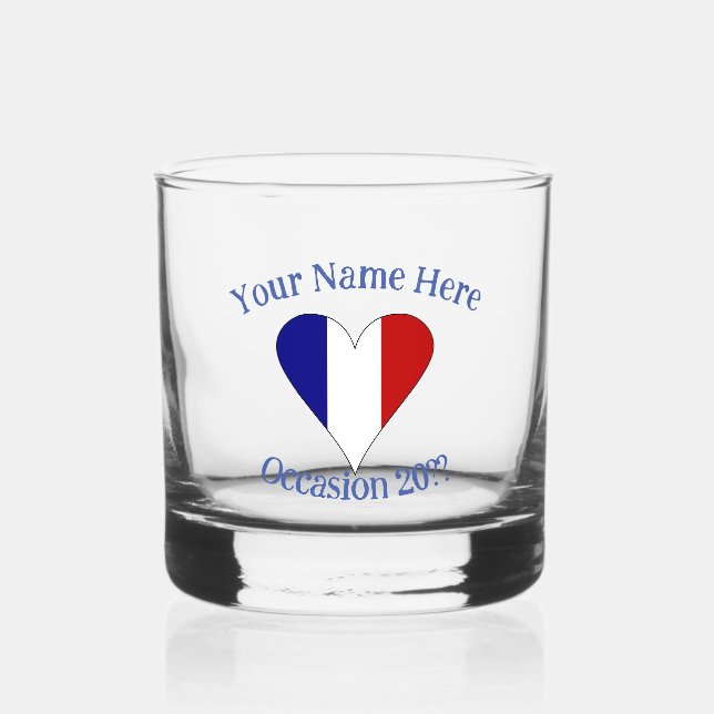 Französisches Flaggenherz Personalisiert Whiskyglas (Vorderseite)