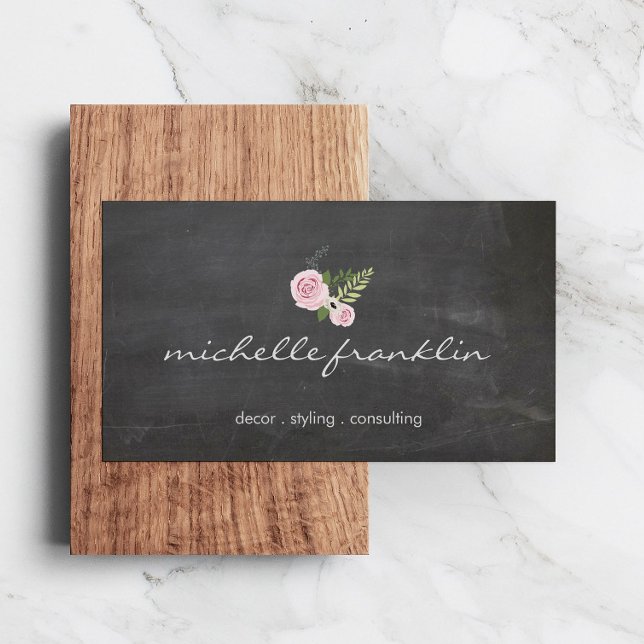 FRANZÖSISCHES FLORALBOUQUET auf CHALKBOARD-Visiten Visitenkarte (Von Creator hochgeladen)