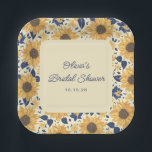 Französisches Gelbes Brautparty für Sonnenblumen Pappteller<br><div class="desc">Rustikale französische Sonnenblume Gelb Gelb Blau Teller</div>