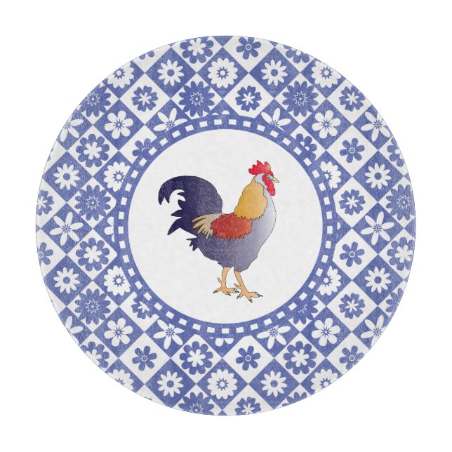 Französisches Hahn-Land-Küchen-Blau und Weiß Schneidebrett (Vorderseite)