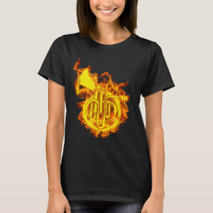 Französisches Horn am Feuer Geschenk Französisches T-Shirt