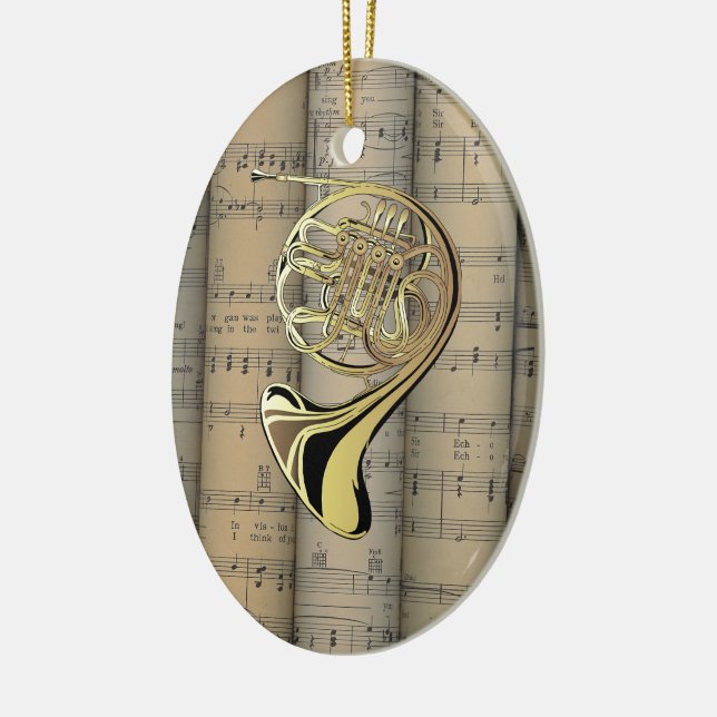 Französisches Horn ~ Blatt Music Back ~ Musical Keramikornament (Links)