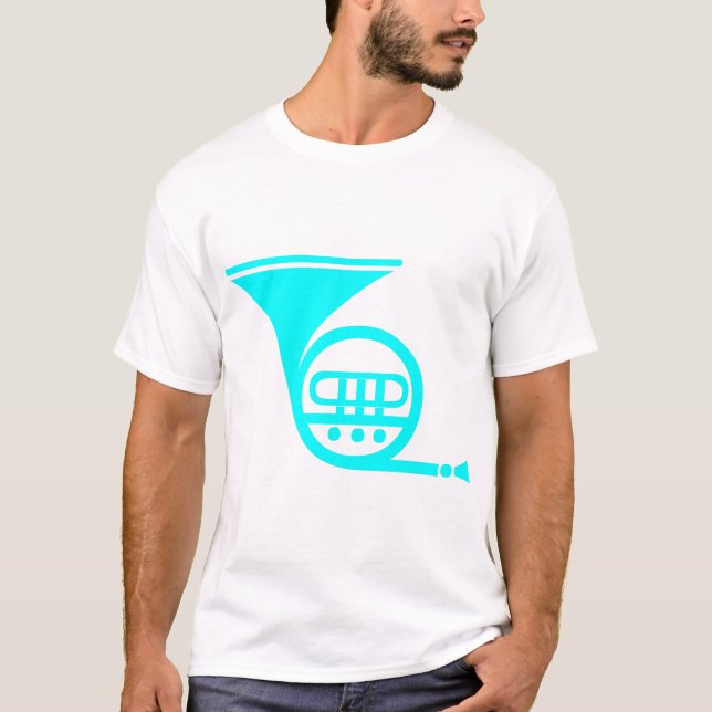 Französisches Horn - Cyan T-Shirt (Vorderseite)