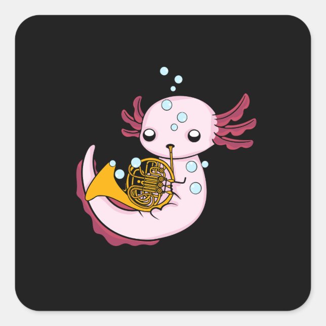 Französisches Horn Geschenk Kinder Axolotl Big Ban Quadratischer Aufkleber (Vorderseite)