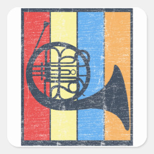 Französisches Horn-Instrument-Spieler-Retro Quadratischer Aufkleber