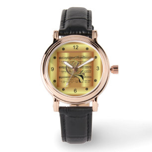 Französisches Horn~kurvte Blatt Musik~Gold Hinterg Armbanduhr