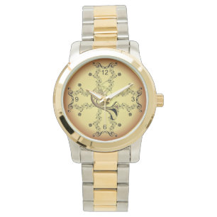 Französisches Horn~Musical Scroll~Goldener Hinterg Armbanduhr