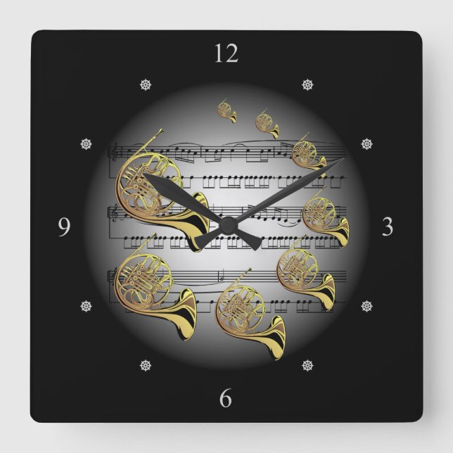 Französisches Horn ~ Musik ~ La musique ~ Música ~ Quadratische Wanduhr (Vorderseite)