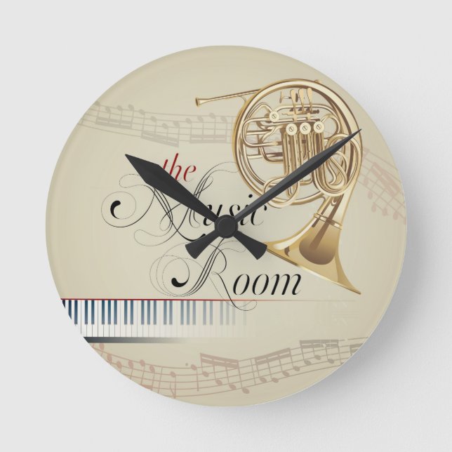Französisches Horn-Musik-Raum Runde Wanduhr (Vorderseite)