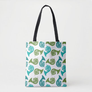 Französisches Horn Player Blue Green Music Pattern Tasche