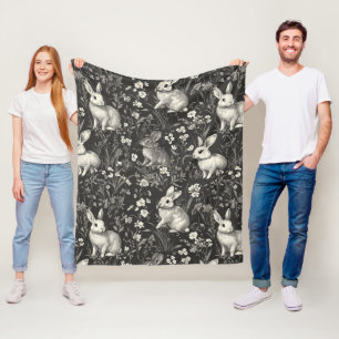 Französisches Kaninchen-Toile in schwarzem Blumenm Fleecedecke