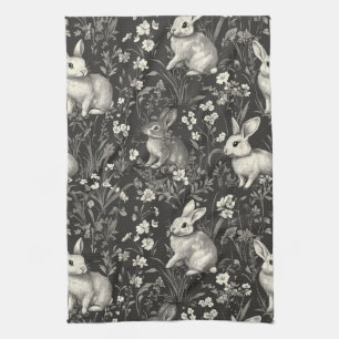 Französisches Kaninchen-Toile in schwarzem Blumenm Geschirrtuch