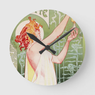 Französisches Kunst nouveau Plakat "Wermut Robett Runde Wanduhr