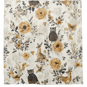 Französisches Land Beige Eule Blumenmuster Duschvorhang