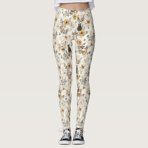 Französisches Land Beige Eule Blumenmuster Leggings