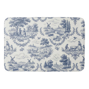 Französisches Land - Blau und Creme-Toile-Landscha Badematte