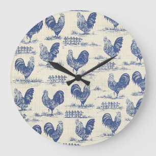 Französisches Land-blaue Hahn-Druck-Uhr Große Wanduhr