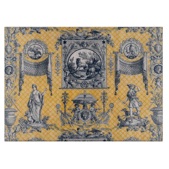 Französisches Land-blaues u. gelbes Toile Schneidebrett (Vorderseite)
