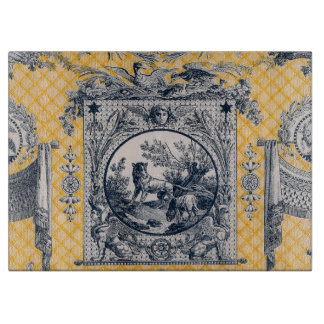Französisches Land-blaues u. gelbes Toile Schneidebrett