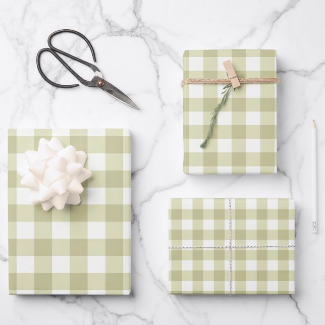 Französisches Land Meadow Gingham - Salbei grün ka Geschenkpapier Set (Vorderseite)