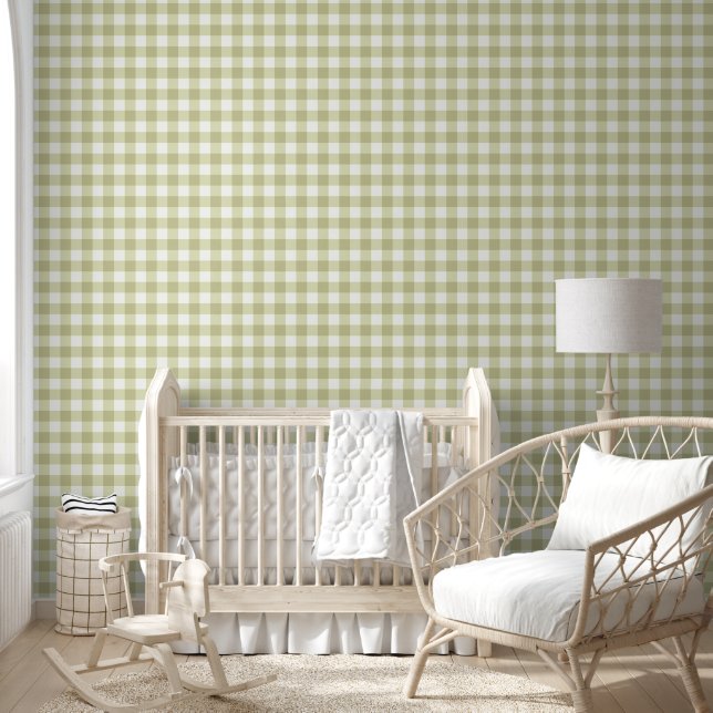 Französisches Land Meadow Gingham - Salbei grün ka Tapete (Kinder)