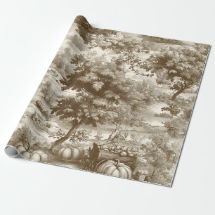 Französisches Land-Sepia-Kürbis-Toile-Muster Geschenkpapier