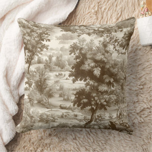 Französisches Land-Sepia-Kürbis-Toile-Muster Kissen