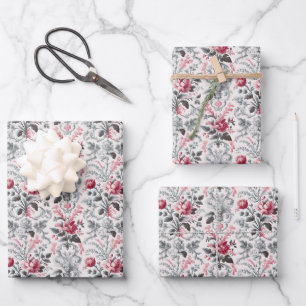 Französisches Land Toile Fleurie Rosen Design Geschenkpapier Set
