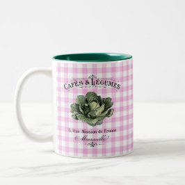 Französisches Land Veggie Cabbage Pink Checked Zweifarbige Tasse