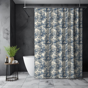 Französisches Landhaus-Blau Toile de Jouy Floral Duschvorhang