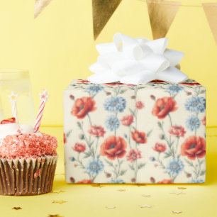 Französisches Landhaus-Mohn und Dahlie Geschenkpapier