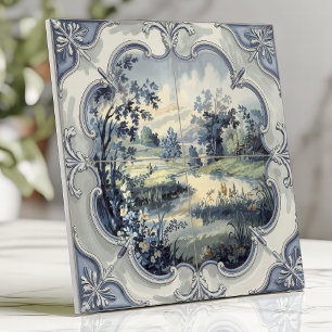 Französisches Landhaus-Pastell Blau und Weiß Toile Fliese