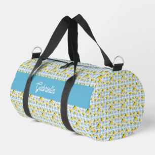 Französisches Landhaus-Zitronen-Blau-Fliesen-Monog Duffle Bag