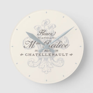 Französisches Lilie Chatellerault Grau Runde Wanduhr