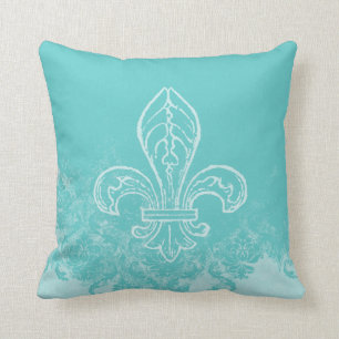Französisches Lilien-Aqua-Damast-Kissen Kissen