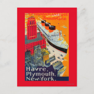 Französisches Linienreiseposter, Havre nach Plymou Postkarte