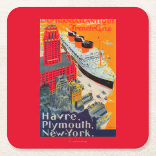 Französisches Linienreiseposter, Havre nach Plymou Rechteckiger Pappuntersetzer
