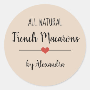 Französisches Macarons-Beige-Skript Runder Aufkleber