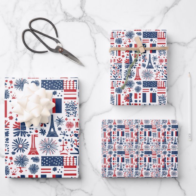 Französisches Muster für Bastille Day 8 Geschenkpapier Set (Vorderseite)