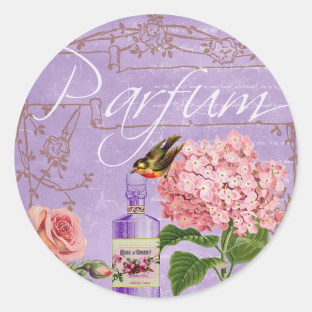 Französisches Parfum Collage Runder Aufkleber (Vorderseite)