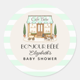 Französisches Paris-Café Bébé Baby Shower Runder Aufkleber