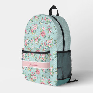 Französisches Pastell Minze Grün Rosa Rosenmuster  Bedruckter Rucksack