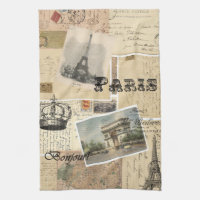 Französisches Postkarten-Collagen-Geschirrtuch