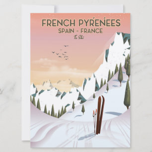 Französisches Pyrénées Ski Poster Einladung