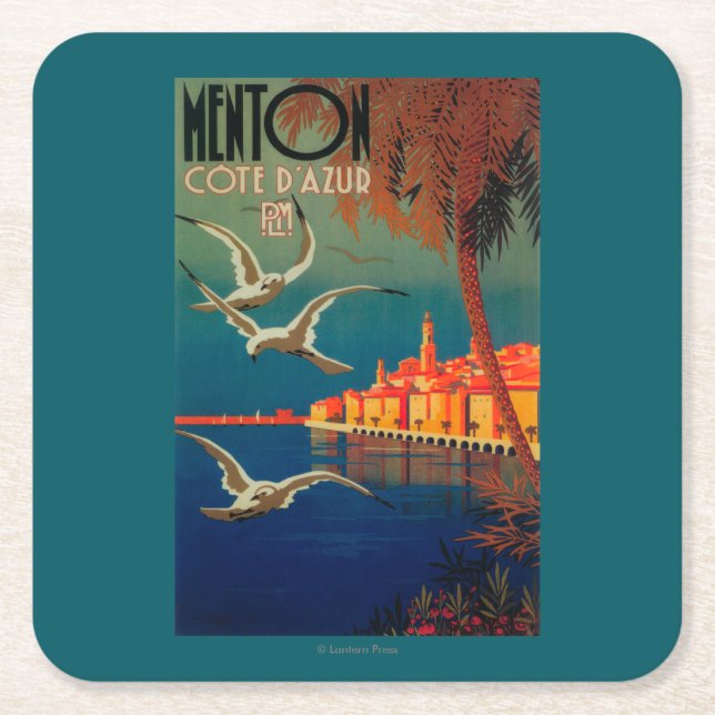 Französisches Riviera-Reise-Plakat # 1 Rechteckiger Pappuntersetzer (Vorderseite)