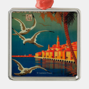 Französisches Riviera-Reise-Plakat # 1 Silbernes Ornament