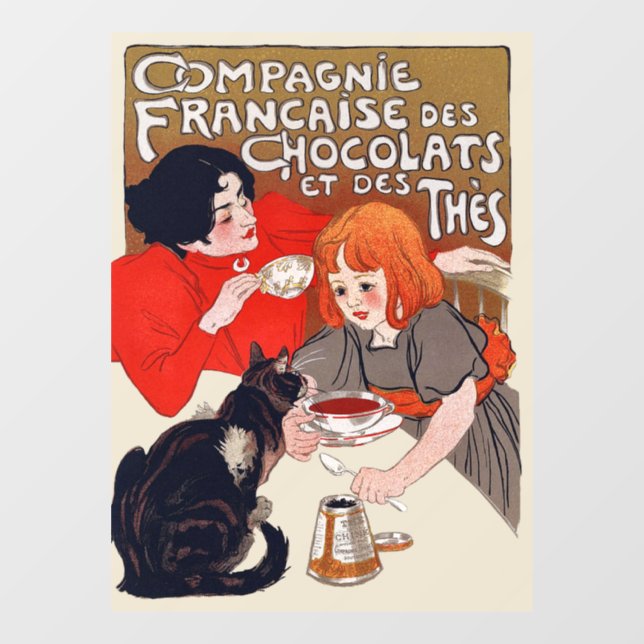 Französisches Schokolade Party Steinlen Art Fensteraufkleber (Blatt)