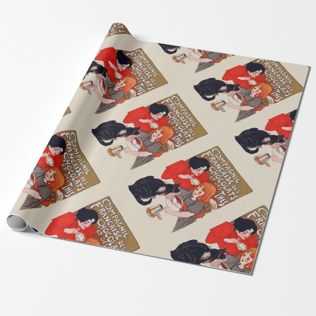 Französisches Schokolade Party Steinlen Art Geschenkpapier (Ungerollt)