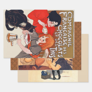 Französisches Schokolade Party Steinlen Art Geschenkpapier Set