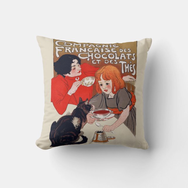 Französisches Schokolade Party Steinlen Art Kissen (Vorderseite)